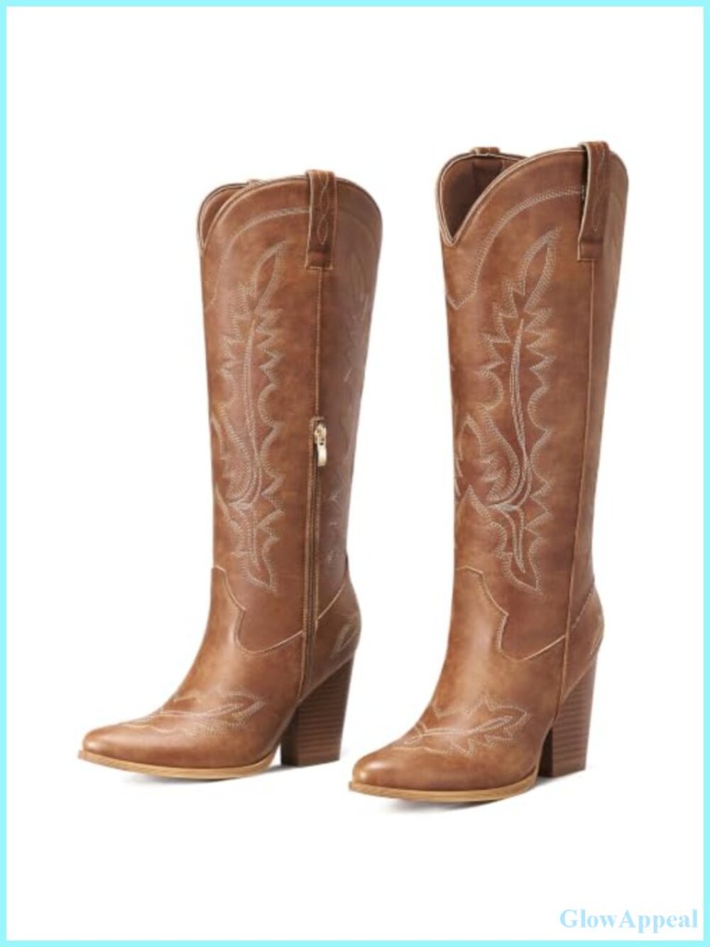 Knee High Cowboy Boots Women High Heel Side Zip Western Boots